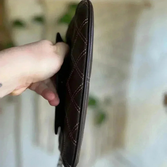 Fossil Brown Quilted Leather Wristlet / Clutch with Snap Closure - Picture 8 of 15